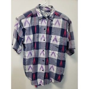 Company One Women's Lg Multicolored Plaid Short Sleeve shoulder pads purple